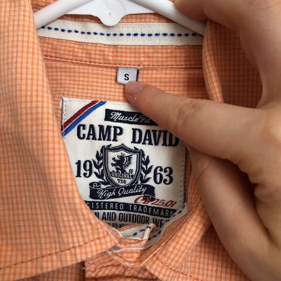 Camp David Muscle fit button down pin stripe orange shirt size small - Picture 5 of 7